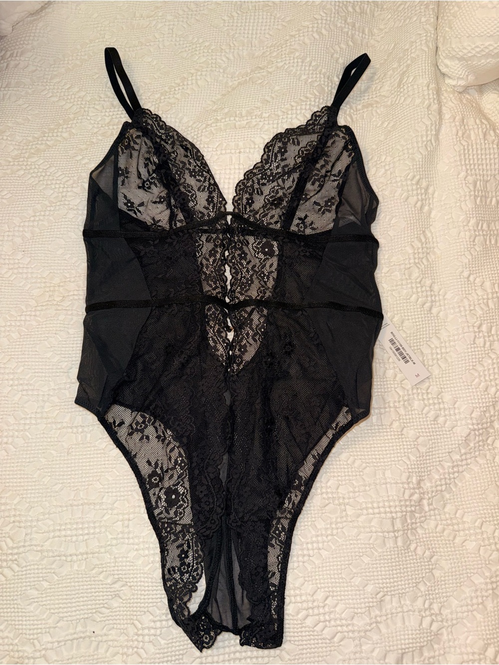 Adore Me Black Lace Sheer Lace Bodysuit Chemise